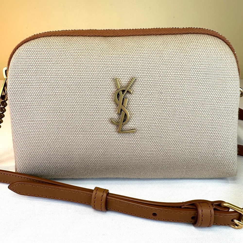 Saint Laurent NWT Gaby mini camera bag beige canvas tan leather Box dustbag COA - Picture 4 of 14